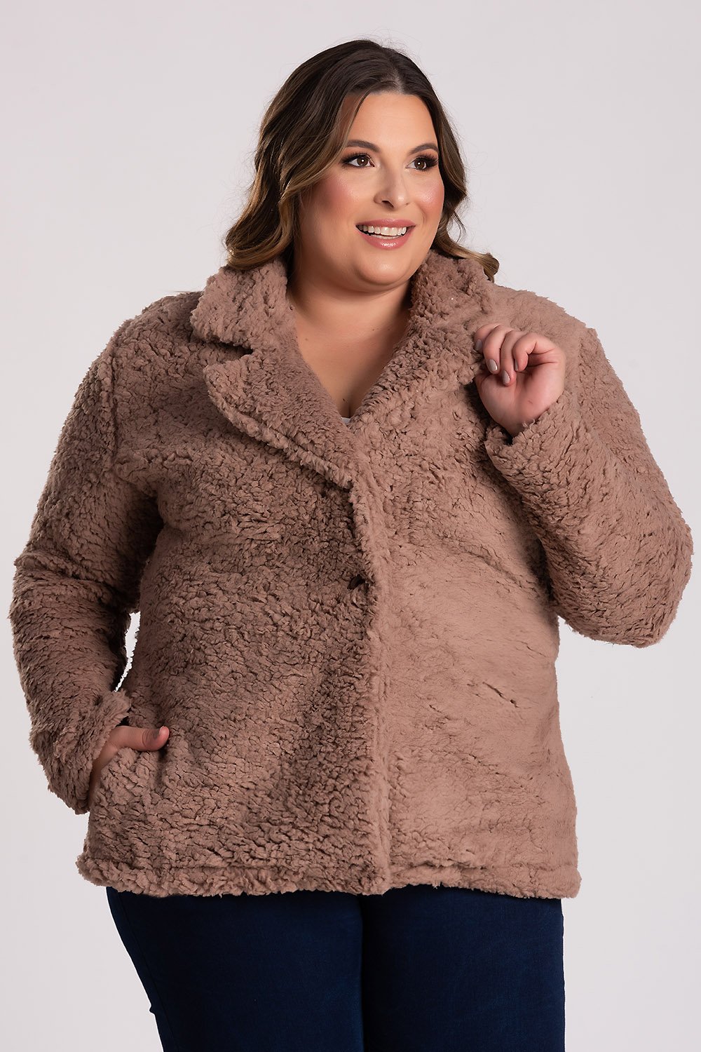 Casaco Feminino Plus Size De Pelo Teddy Sherpa Serena