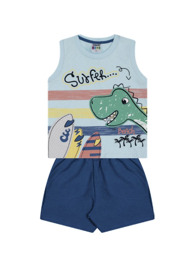 7360 azul conjunto infantil masculino regata dino dinosauro
