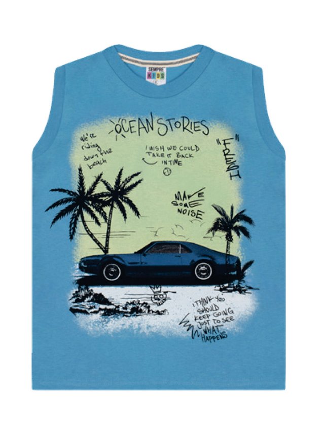 7387 azul regata infantil masculina carro coqueiro
