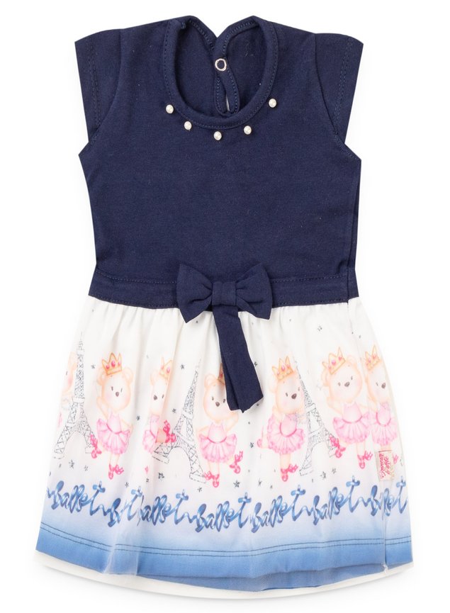 6150 vestido marinho cotton com saia sublimada pmg