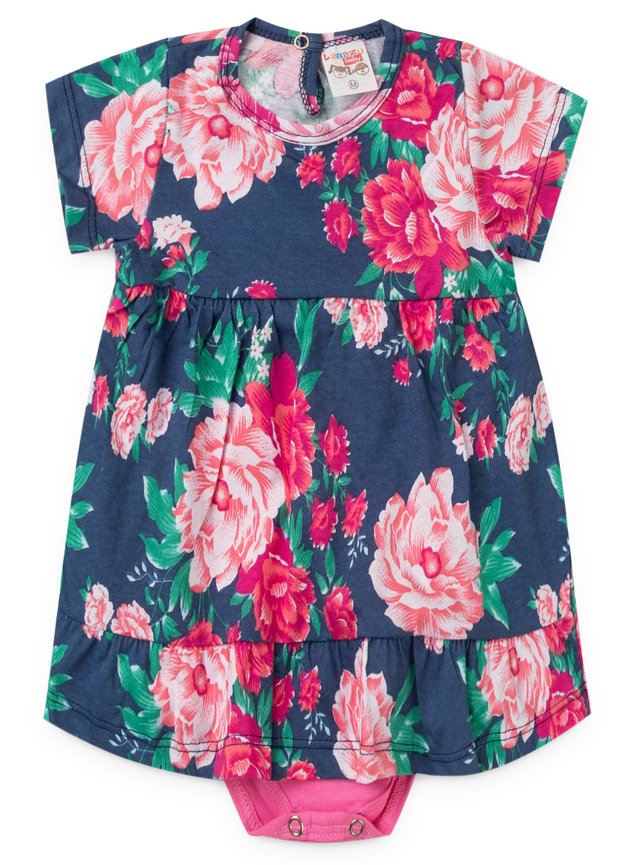 2055 azul vestido com body floral flores menina