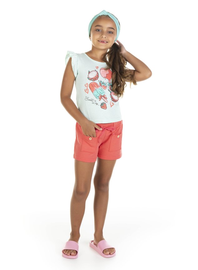 11645 verde agua conjunto blusa em mmalha e shorts em moletom 0