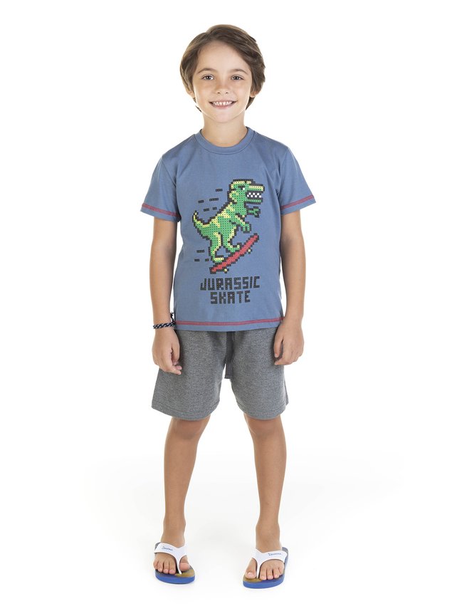 11718 azul escuro conjunto camiseta em mmalha e bermuda em moletom 0