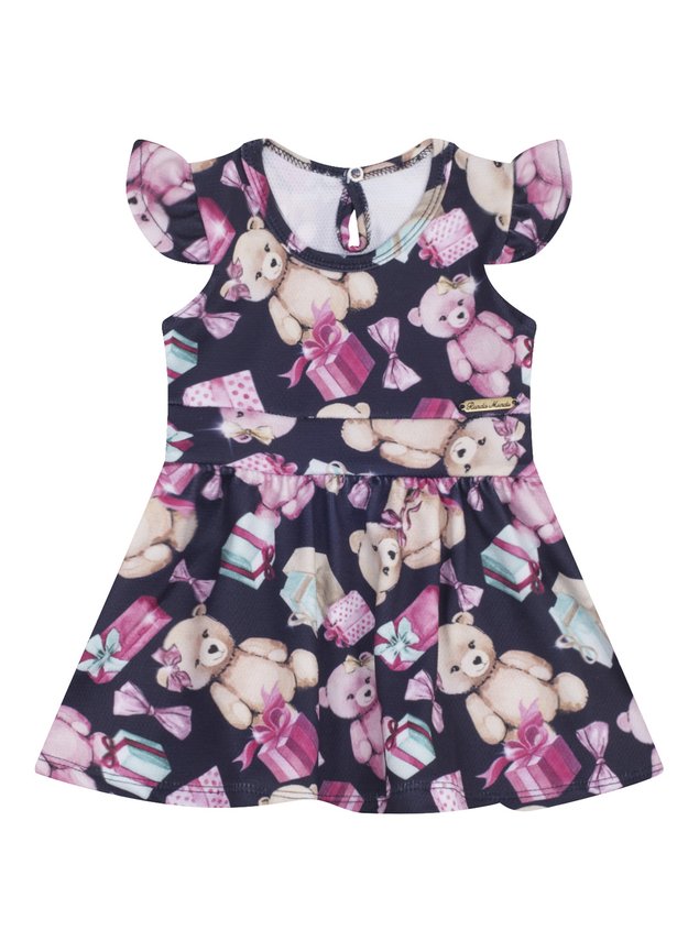 7413 marinho vestido estampado ursinho
