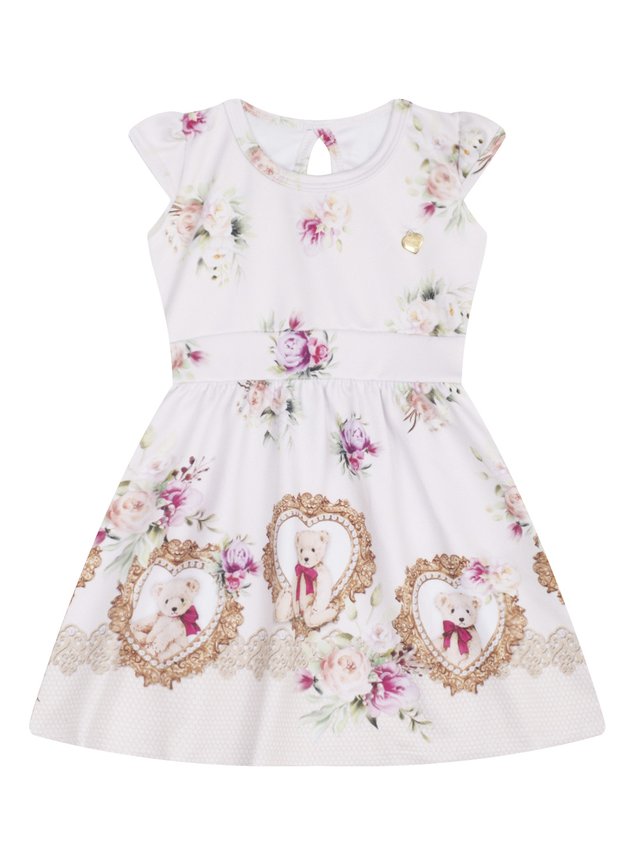 7447 off vestido infantil estampado ursinho