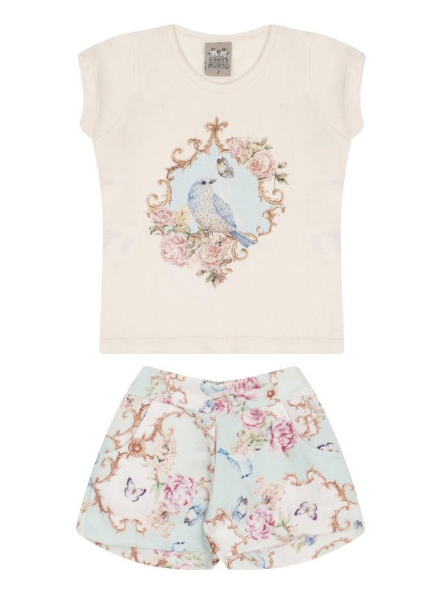 7453 crital conjuto infantil feminino passaros blusa