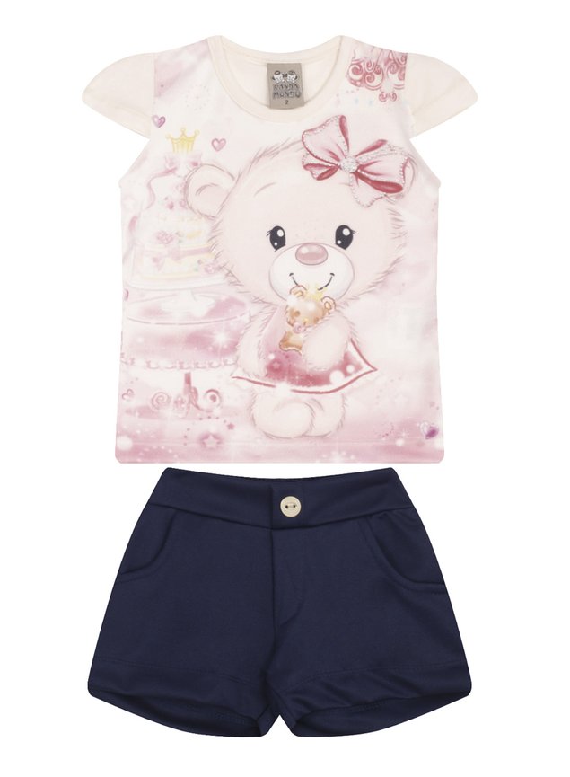 7455 cristal conjuto infantil feminino ursinho blusa