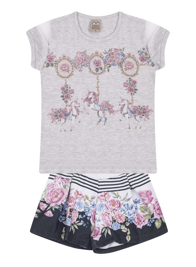7558 mescla conjunto infantil feminino short estampado floral