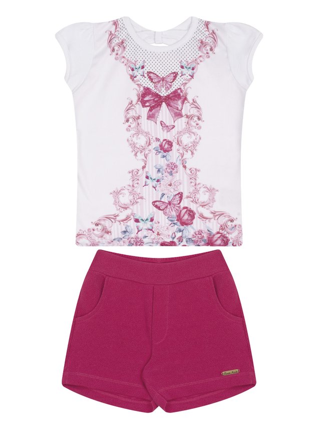7559 branco conjunto infantil feminino manga japonesa e estampa
