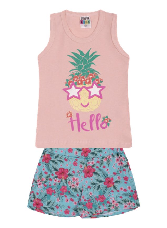 7337 rosa nude conjunto infantil feminino regata abacaxi