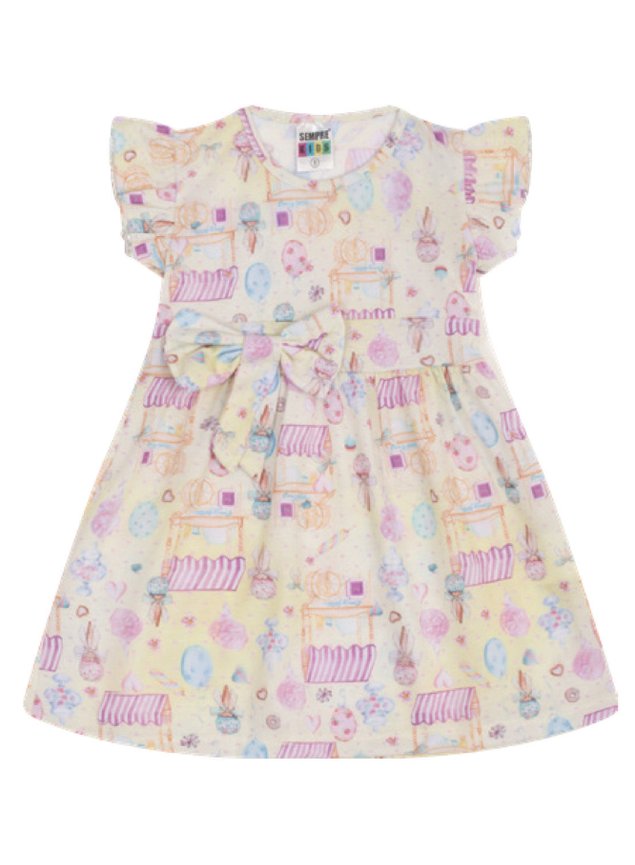 7341 amerelo vestido infantil menina com laco