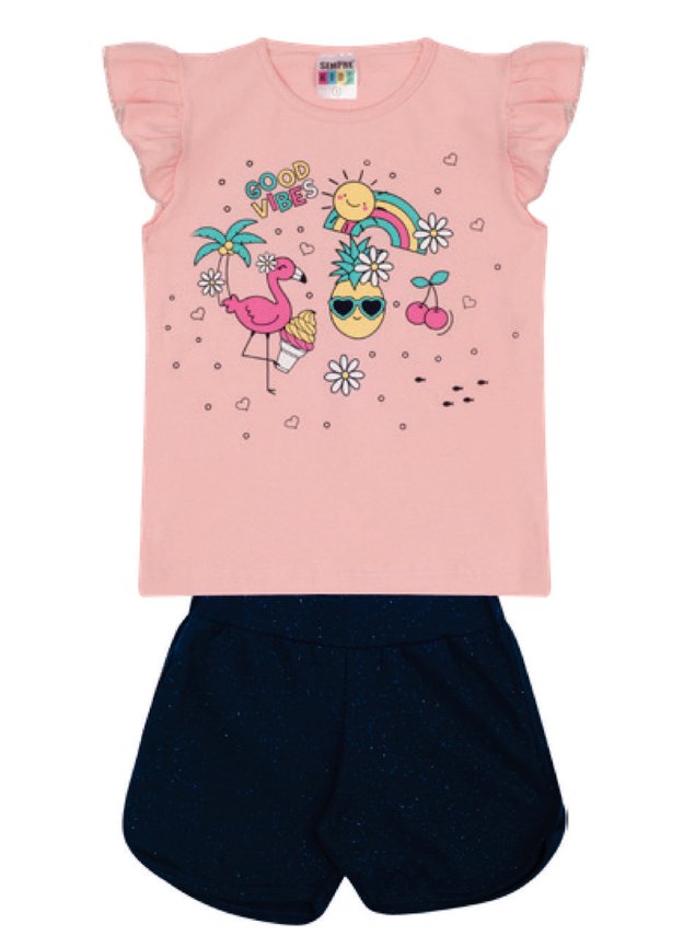7373 rosa nude conjunto infantil abacaxi flamingo