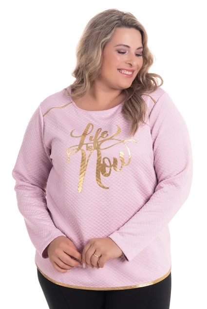 2519 2 blusao em matelasse de malha com filetes dourados plus size