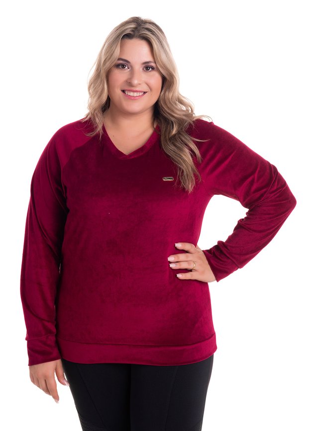 2520 4 blusa em plush decote v plus size