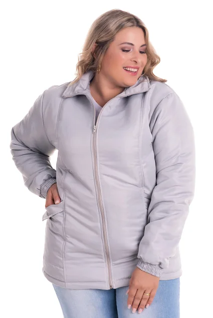 2532 2 jaqueta feminina em microfibra com forro e fibra plus size