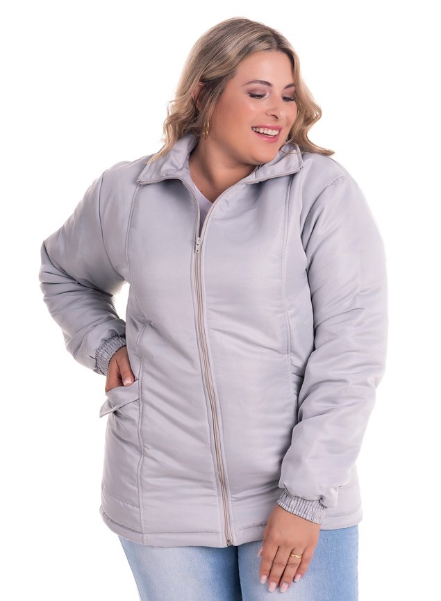 2532 2 jaqueta feminina em microfibra com forro e fibra plus size