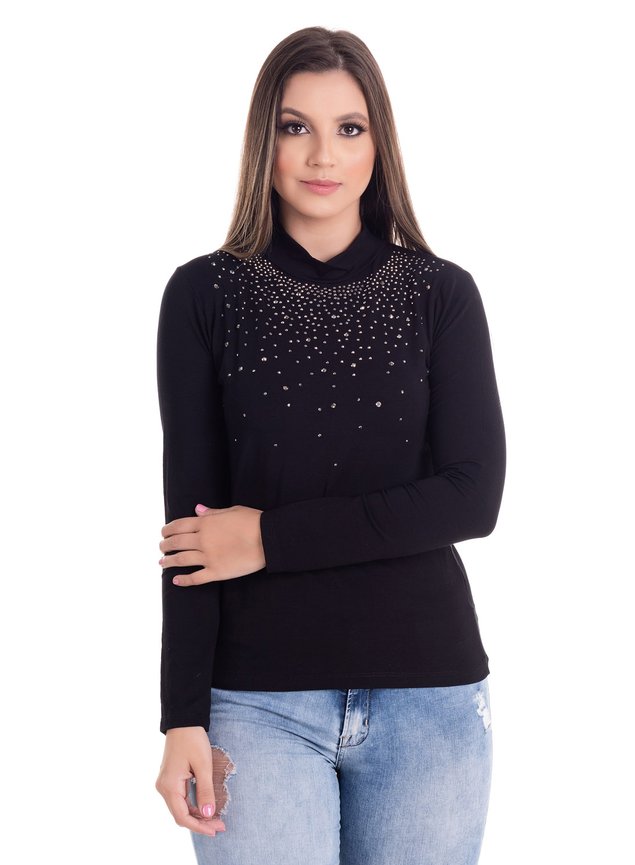 2449 6 blusa feminina gola alta com strass 0