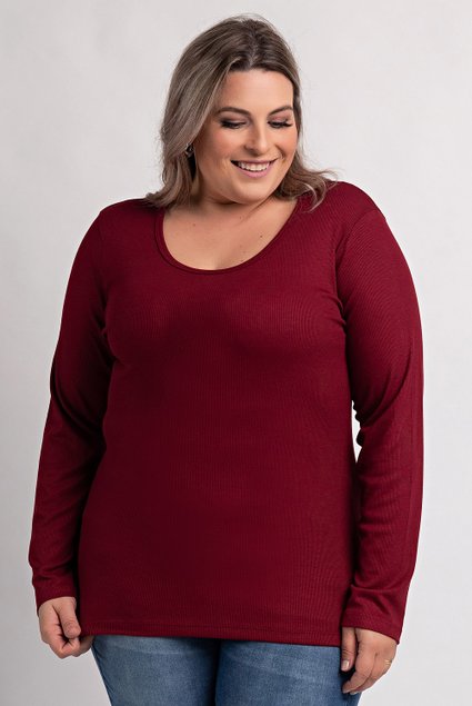 2154 blusa feminina plus size ribana canelada gola redonda ki beleza 5