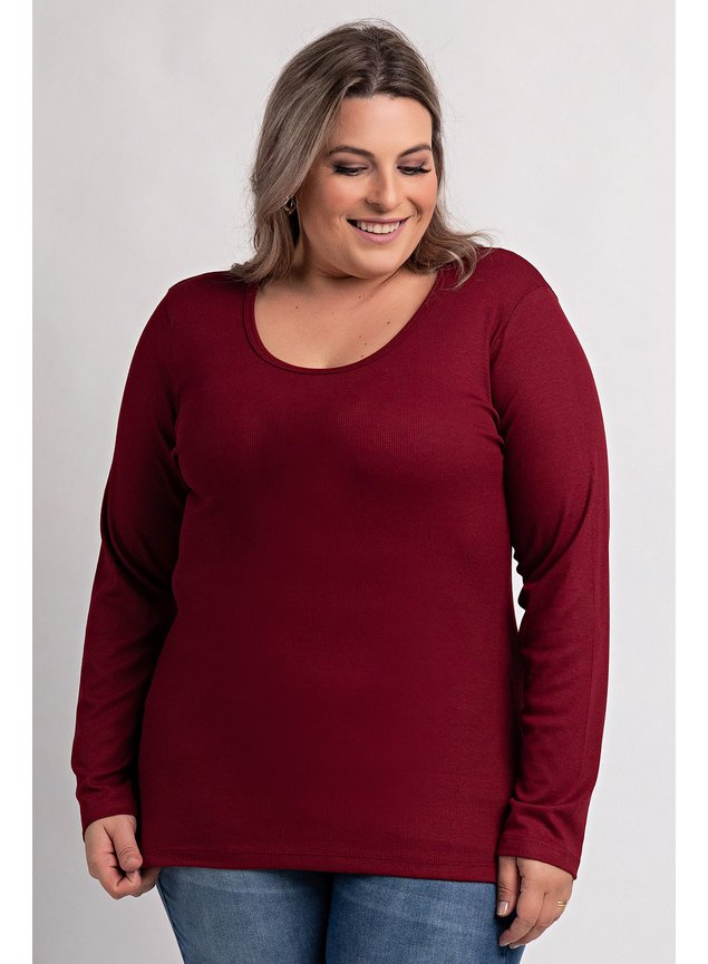 2154 blusa feminina plus size ribana canelada gola redonda ki beleza 5