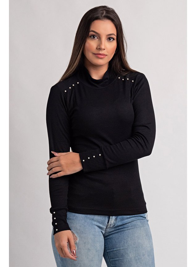 2113 blusa feminina gola alta ribana canela perolas ki beleza 2