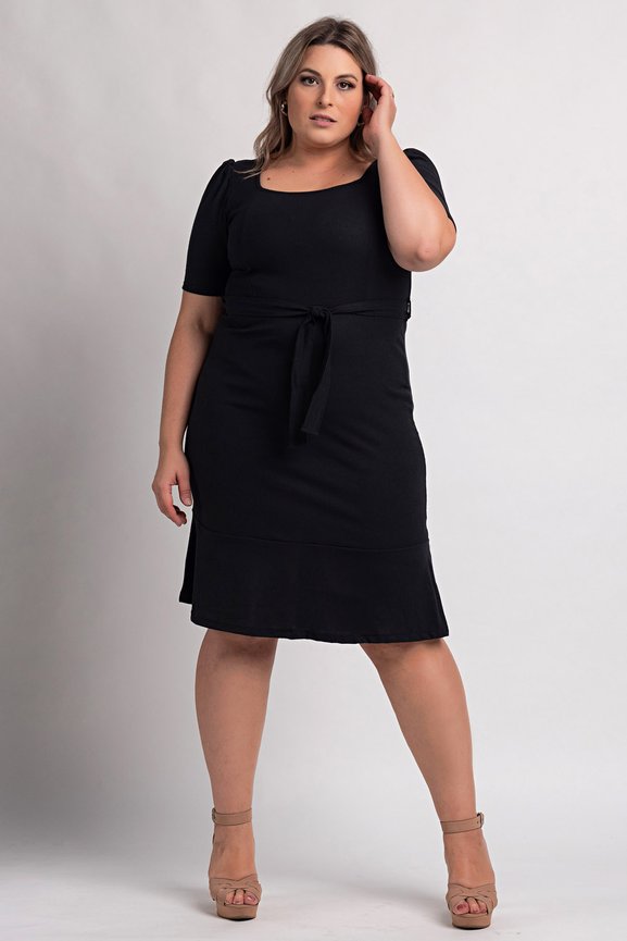 Vestido Feminino Plus Size Ribana Manga Princesa - Cereja Rosa