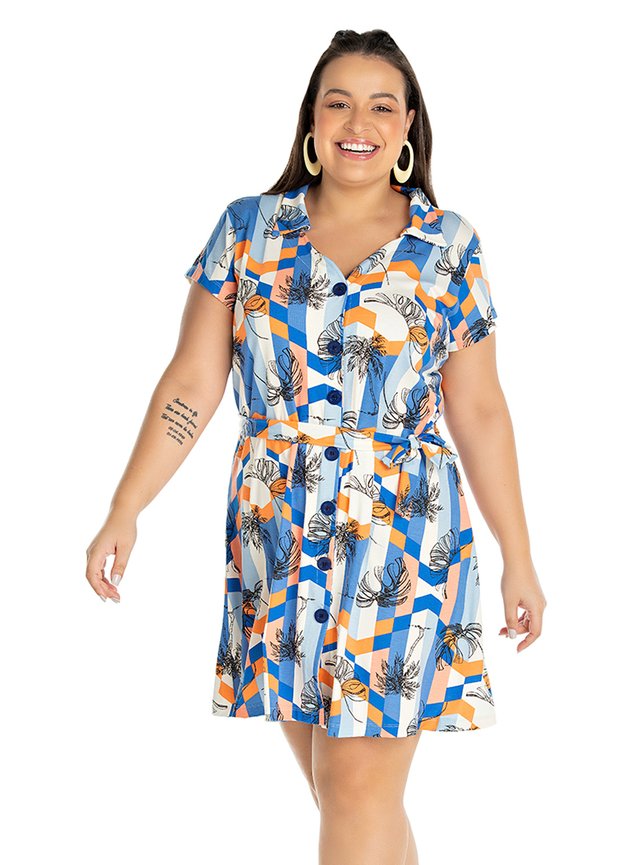 2282 vestido plus size com cinto e botao