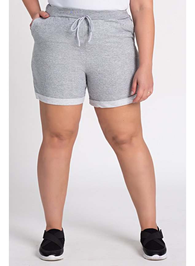 1642 short feminino plus size moletinho bolsos frente moda prime tic tac 1