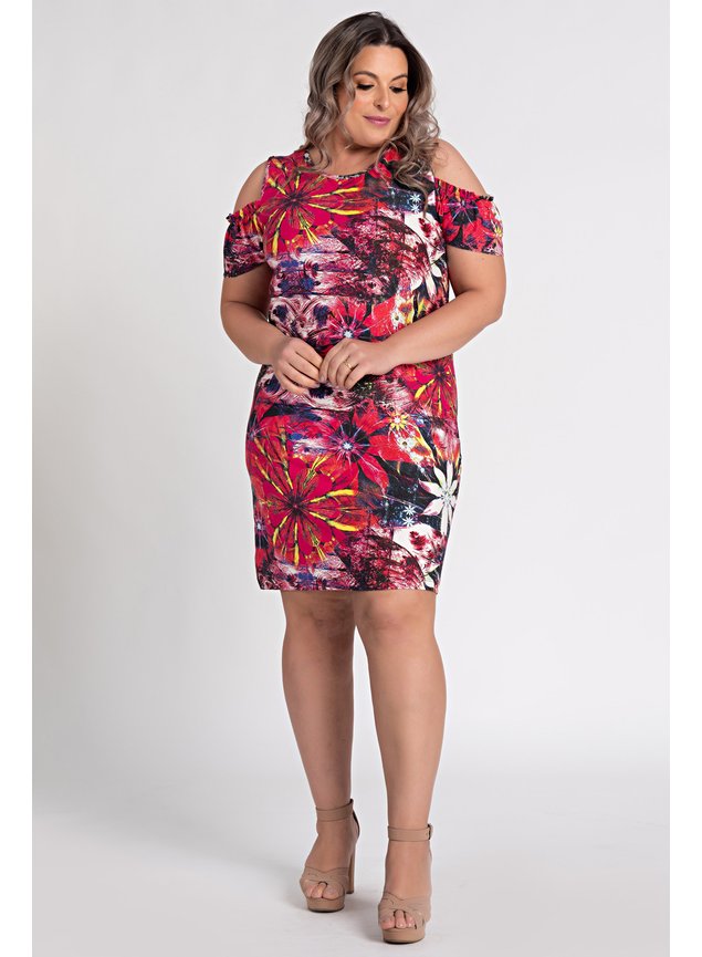 1647 vestido plus size estampado vazado manga moda prime tic tac 1