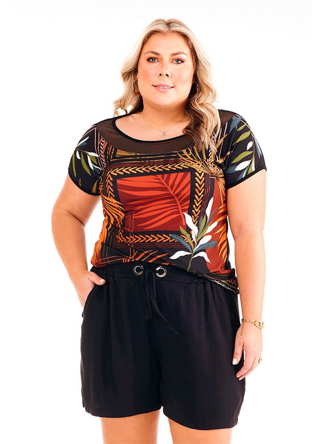2393 blusa feminina plus size estampada com tule 2