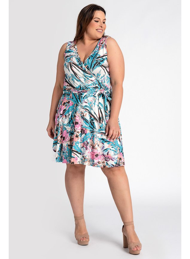 2173 vestido feminino plus size visco estampado transpasse amarracao cintura serena moda prime 2