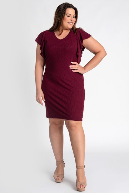 3135 vestido feminino plus size canelado detalhe babado mangas shimy modas moda prime 4
