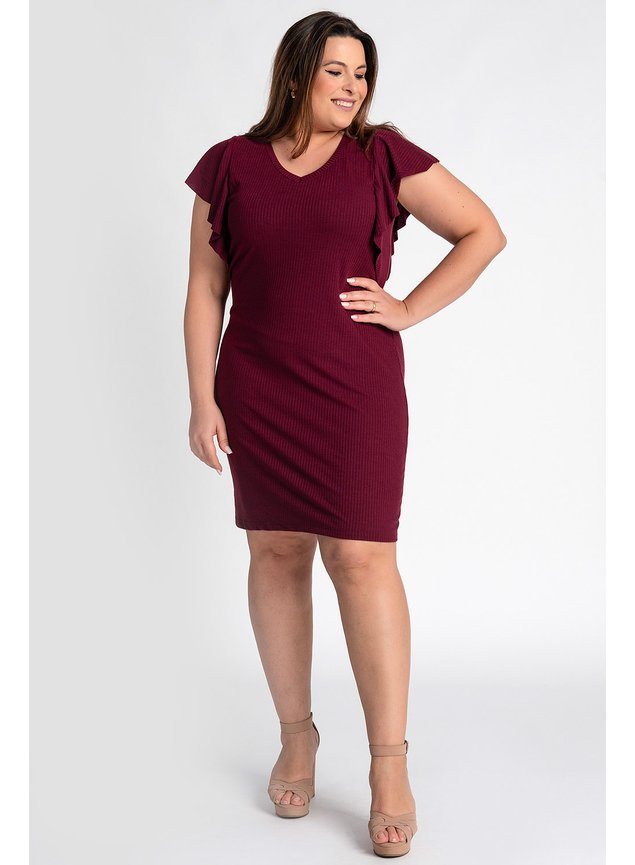 3135 vestido feminino plus size canelado detalhe babado mangas shimy modas moda prime 4