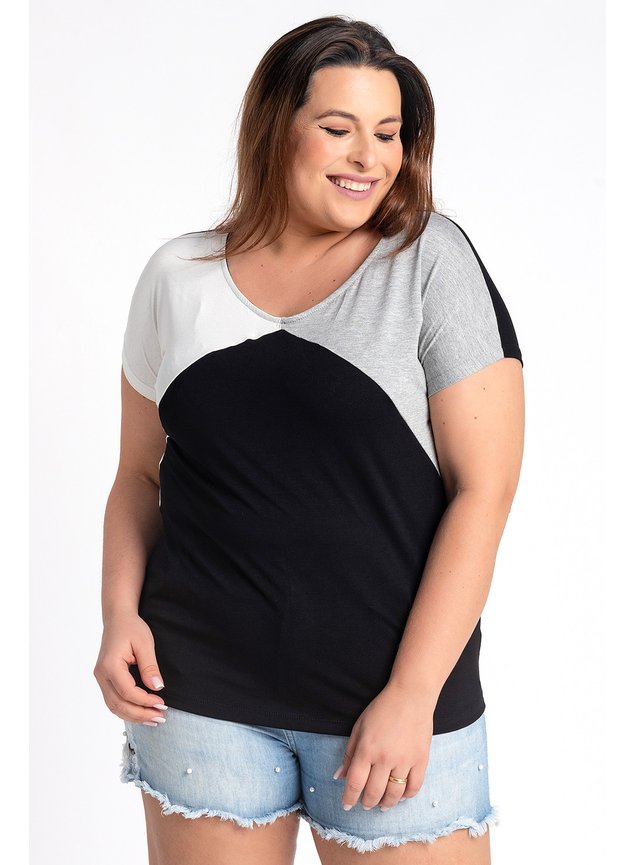 2642 blusa feminina plus size visco cores contrastantes serena moda prime