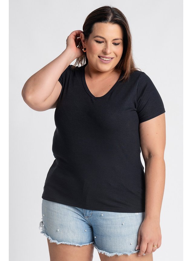 0585201 blusa feminina plus size ribana canela decote v cereja rosa moda prime
