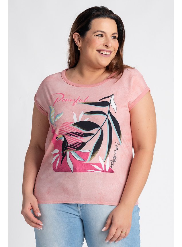 0585202 blusa feminina plus size sublimada frente cereja rosa moda prime