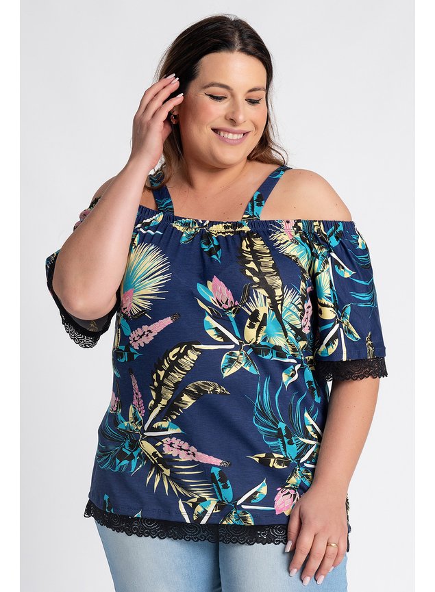 2633 blusa feminina plus size ciganinha detalhe renda alcas serena moda prime