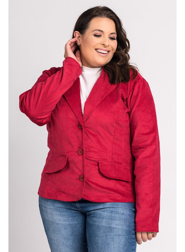 1611 blazer feminino plus size veludo cotele elastano fechamento botao serena