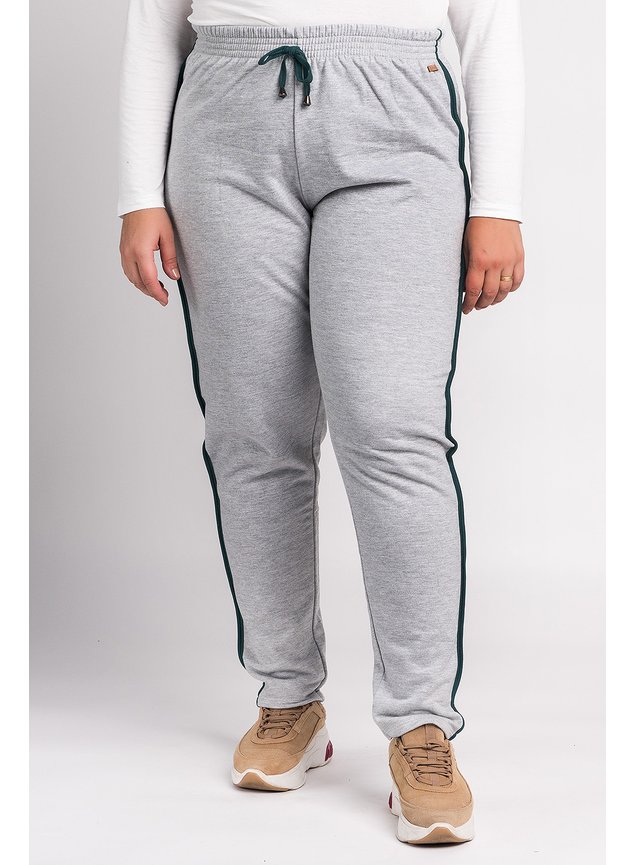 0585240 calca feminina plus size moleton peluciado filetes cores contrastantes cereja rosa