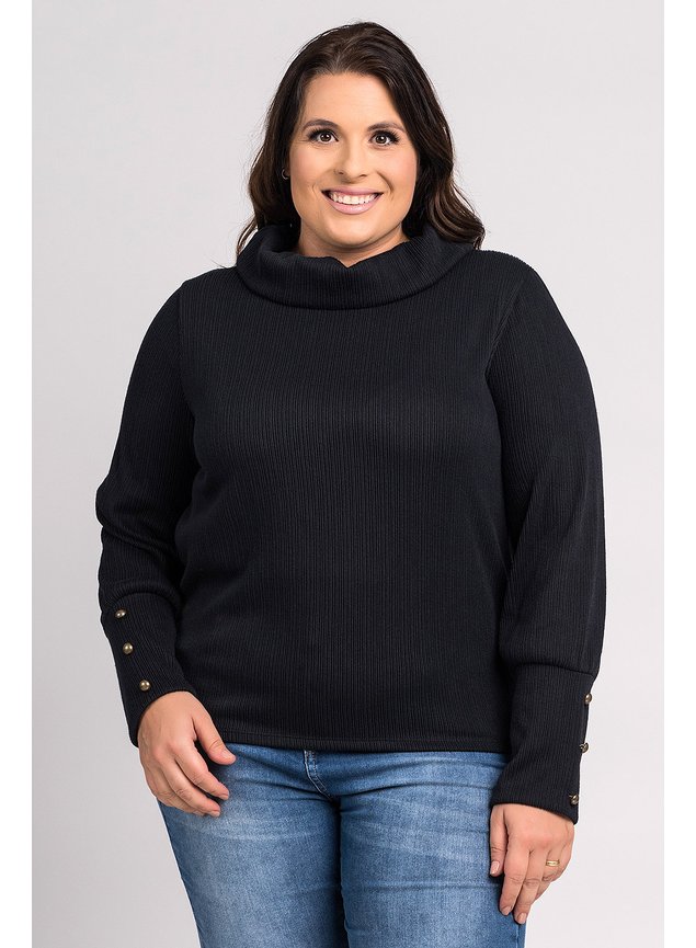 0585252 blusa feminina plus size gola alta aplique botoes fake punhos cereja rosa