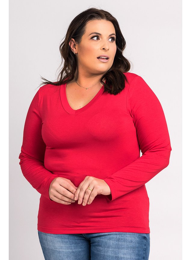 2152 blusa feminina manga longa plus size visco gola v ki beleza 5