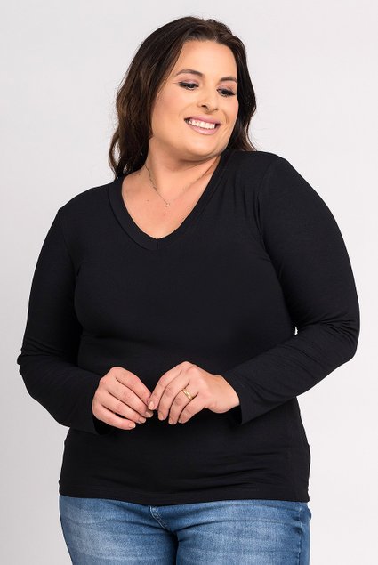 2152 blusa feminina manga longa plus size visco gola v ki beleza