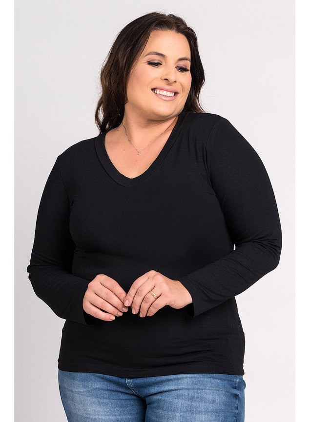 2152 blusa feminina manga longa plus size visco gola v ki beleza
