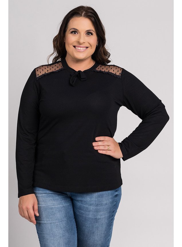 2161 blusa feminina plus size detalhe renda ombros amarracao gola ki beleza