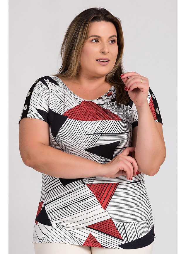 and2678 blusa feminina plus size estampada detalhe botoes manga anade