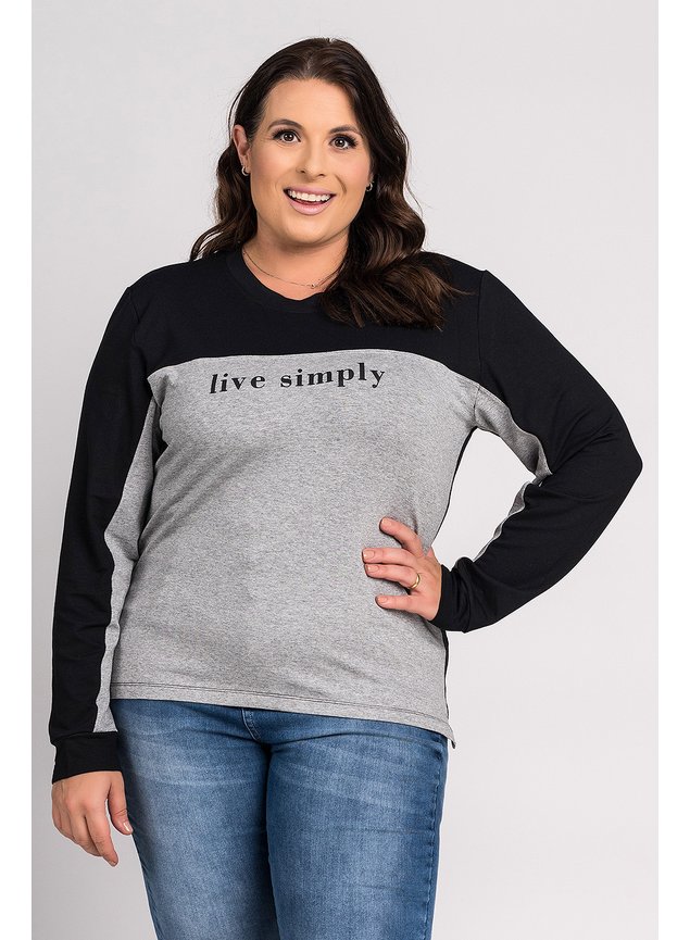 kib2179 blusa feminina plus size manga longa estampada live simply moletinho ki beleza