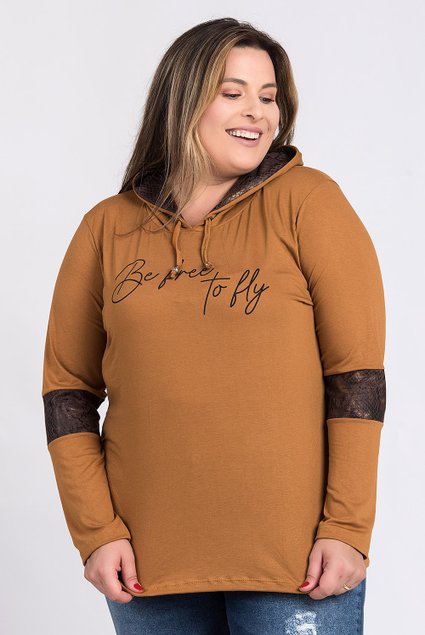 2720 blusa feminina plus size manga longa estampada be free to fly capuz serena