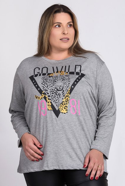 2732 blusa feminina plus size manga longa visco estampada tigre serena