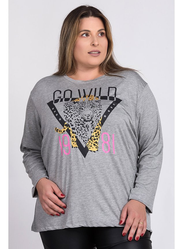 2732 blusa feminina plus size manga longa visco estampada tigre serena