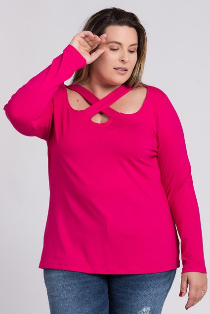 Blusa Feminina Manga Longa Plus Size Visco Transpassado Gola Serena