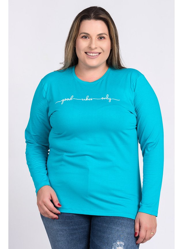 2730 blusa feminina plus size manga longa visco estampada good vibes only serena